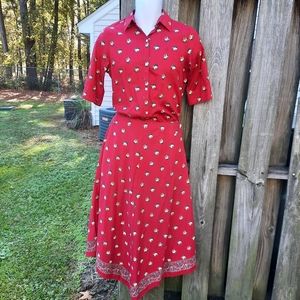 Ralph Lauren Red Floral Paisley Vintage Skirt Set